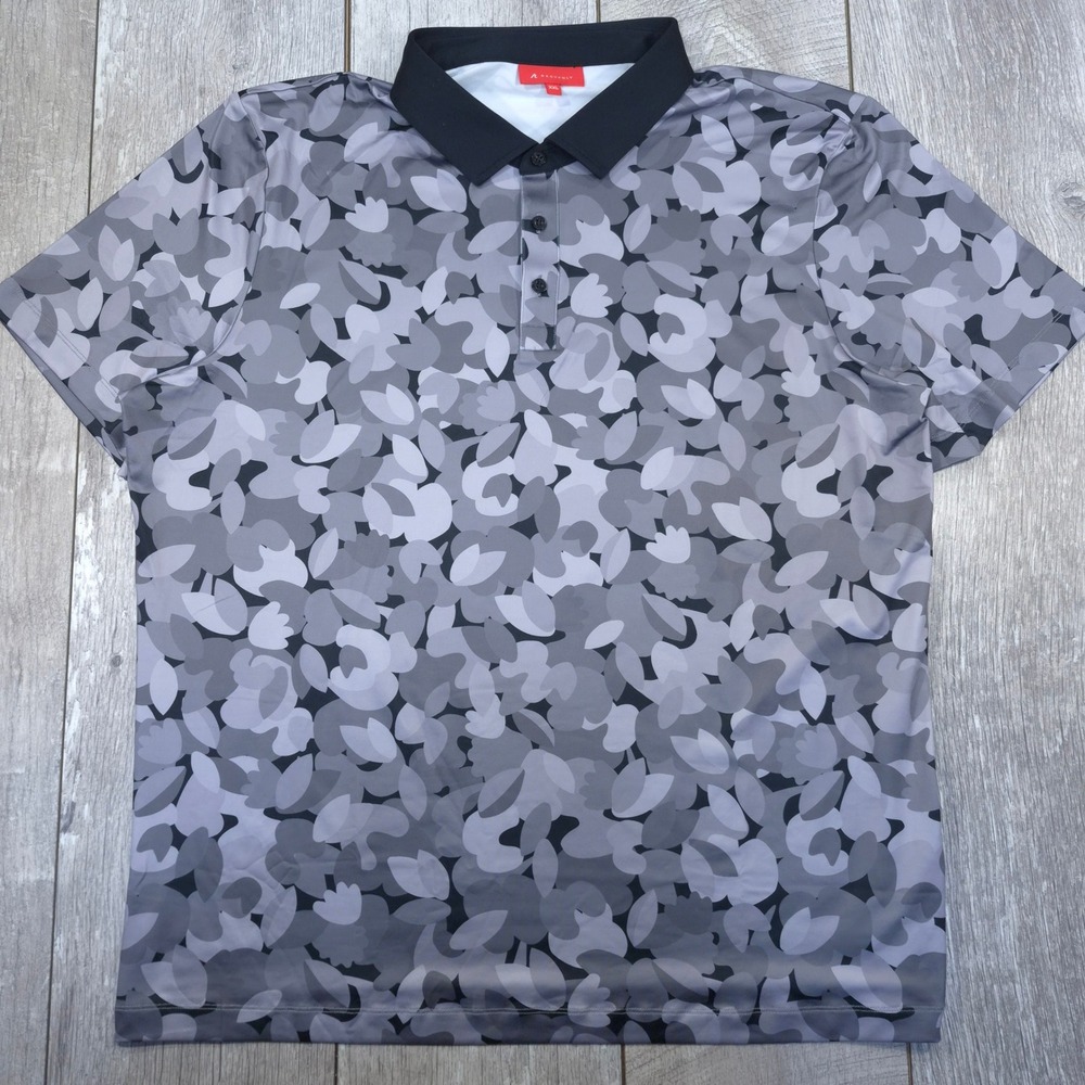 REDVANLY Polo Shirt Mens XXL Grey Camo Floral Print Short Sleeve Golf Tee